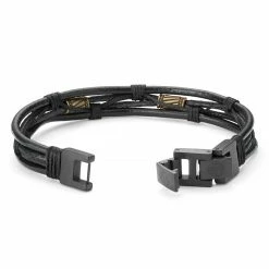 Lucleon Icon | Gold-Tone & Black Leather Cord Bracelet -MEN'S BRACELETS Sales Store 20273 2