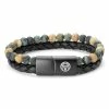 Lucleon Icon | Black Leather & Green Stone Double Bracelet