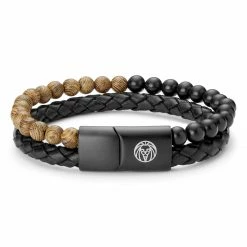 Lucleon Icon | Wooden Bead & Black Leather Cord Bracelet