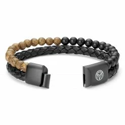 Lucleon Icon | Wooden Bead & Black Leather Cord Bracelet -MEN'S BRACELETS Sales Store 20291 2