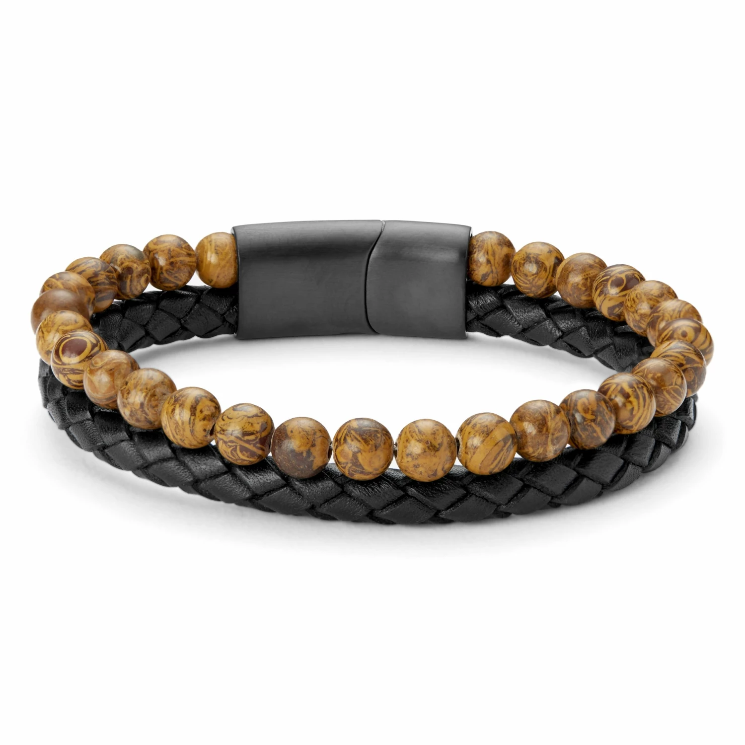 Lucleon Icon | Wood Grain Jasper & Black Leather Cord Bracelet 2 Lucleon Icon | Wood Grain Jasper & Black Leather Cord Bracelet - Image 2