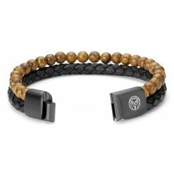 Lucleon Icon | Wood Grain Jasper & Black Leather Cord Bracelet 8 Lucleon Icon | Wood Grain Jasper & Black Leather Cord Bracelet -MEN'S BRACELETS Sales Store 20297 2
