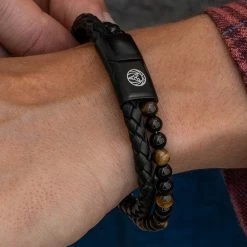 Lucleon Black Leather & Yellow Tiger's Eye Double Bracelet -MEN'S BRACELETS Sales Store 20308best 1