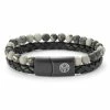 Lucleon Icon | Black Leather & Grey Jasper Double Bracelet