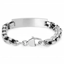 Fort Tempus Polished Silver-Tone Stainless Steel Box Chain Bracelet -MEN'S BRACELETS Sales Store 21 23462ddbfdb443f4db63ca496bfcaebaa
