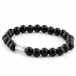 Neshraw Polished Black Onyx Bead Bracelet -MEN'S BRACELETS Sales Store 22 1 85