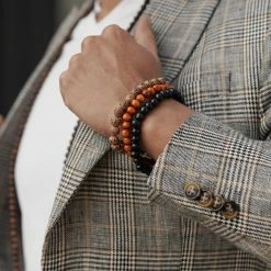 Lucleon Black, Orange & Tan Wood Bead Bracelet 8 Lucleon Black, Orange & Tan Wood Bead Bracelet -MEN'S BRACELETS Sales Store 2265 square