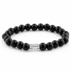 Neshraw Polished Black Onyx Bead Bracelet
