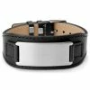 Lucleon Black Leather & Stainless Steel Plate ID Bracelet