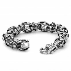 Fort Tempus Black & Silver-Tone Stainless Steel Shield Chain Bracelet -MEN'S BRACELETS Sales Store 23 2 45