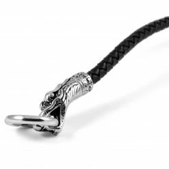 Fort Tempus Black Braided Leather Rope & Steel Snake Head Bracelet -MEN'S BRACELETS Sales Store 23 4 2