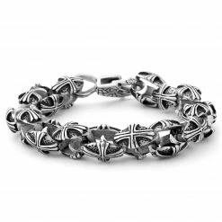 Fort Tempus Black & Silver-Tone Stainless Steel Shield Chain Bracelet