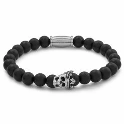Lucleon Vasilios | Natural Black Onyx Bead & Stainless Steel Skull Bracelet
