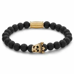 Lucleon Vasilios | Matte Black Onyx & Gold-Tone Stainless Steel Bracelet