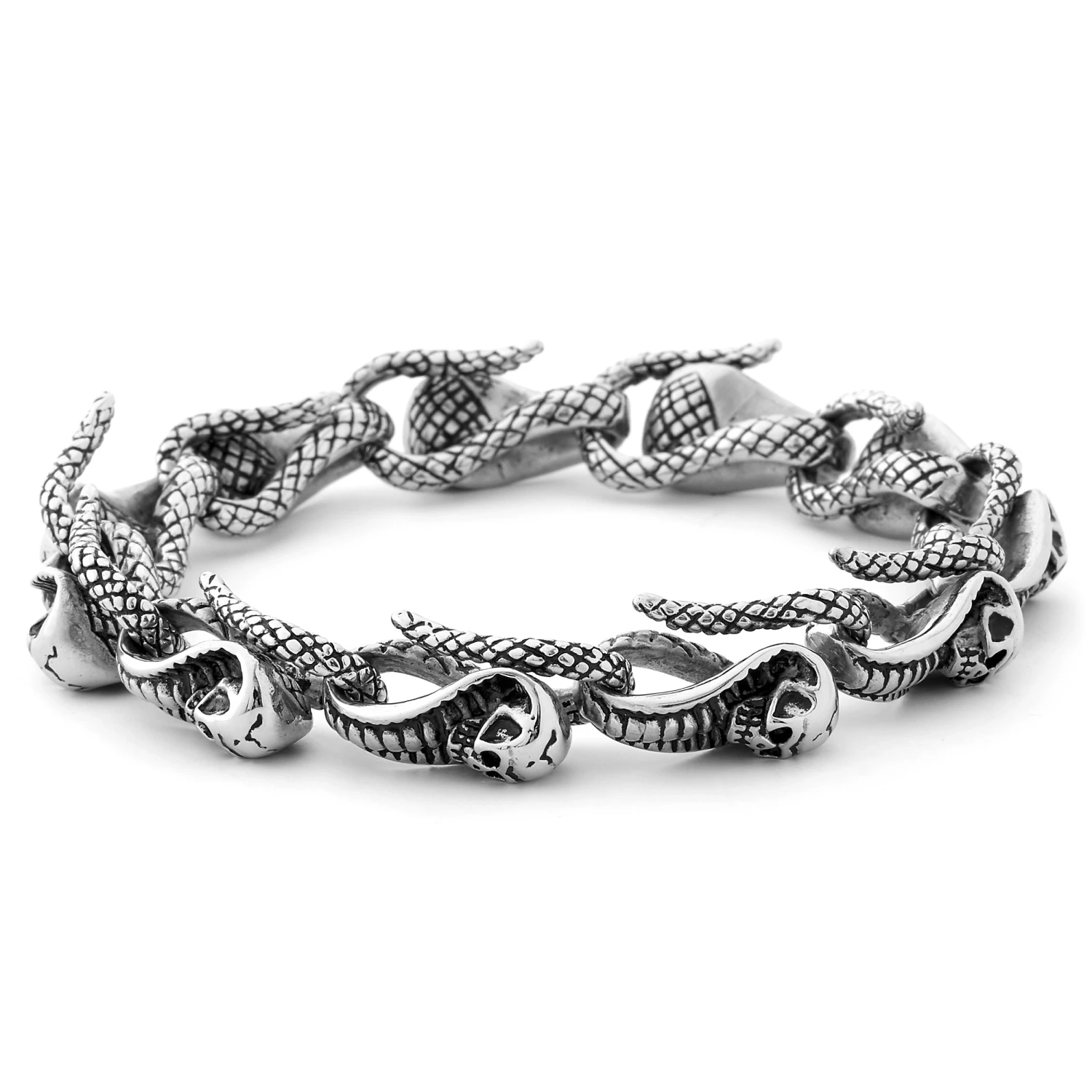 Fort Tempus Silver-Tone Stainless Steel Linked Cobra Bracelet 1 Fort Tempus Silver-Tone Stainless Steel Linked Cobra Bracelet