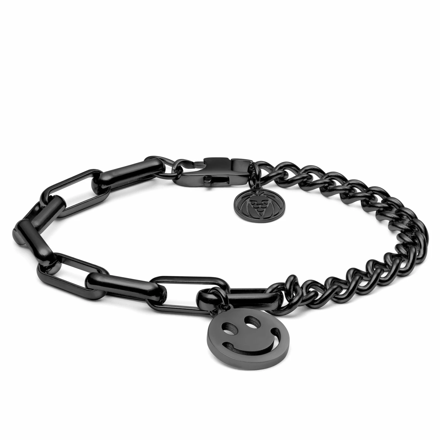 Lucleon Amager | Gunmetal Stainless Steel Curb & Cable Chain Smiley Bracelet 1 Lucleon Amager | Gunmetal Stainless Steel Curb & Cable Chain Smiley Bracelet