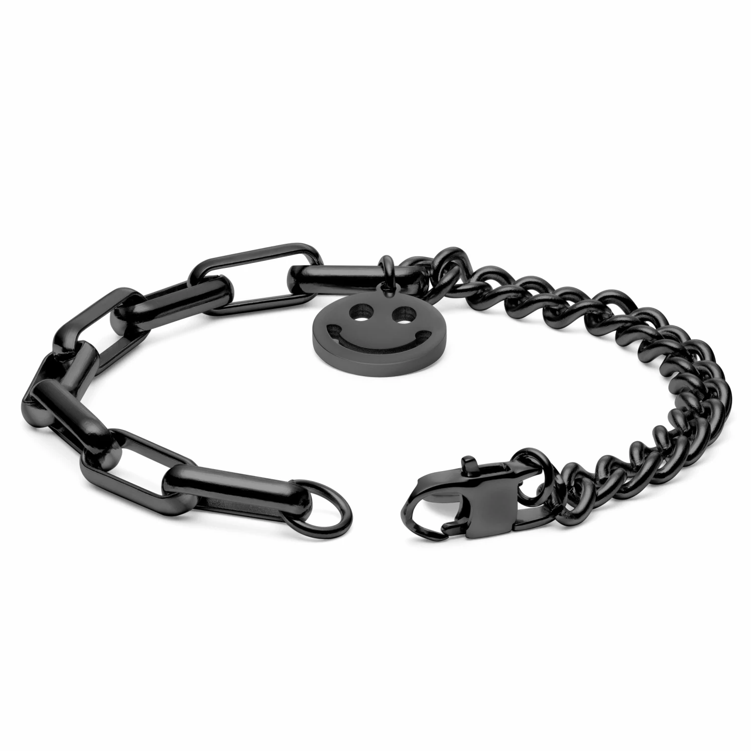Lucleon Amager | Gunmetal Stainless Steel Curb & Cable Chain Smiley Bracelet 2 Lucleon Amager | Gunmetal Stainless Steel Curb & Cable Chain Smiley Bracelet - Image 2