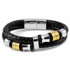 Fort Tempus Black Braided Leather Rope & Steel Double Bracelet