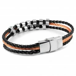 Fort Tempus Black Leather Rope & Orange Wire Bracelet -MEN'S BRACELETS Sales Store 26 2 21