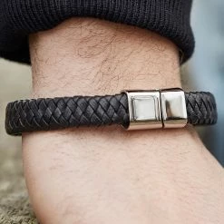 Fort Tempus Robust Black Braided Leather Bracelet -MEN'S BRACELETS Sales Store 26 black robust bracelet cropped