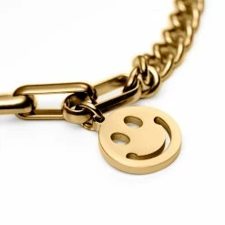 Lucleon Amager | Gold-Tone Stainless Steel Curb & Cable Chain Smiley Bracelet -MEN'S BRACELETS Sales Store 27 304df676836004beef10a2bcca1ef9e5c 3
