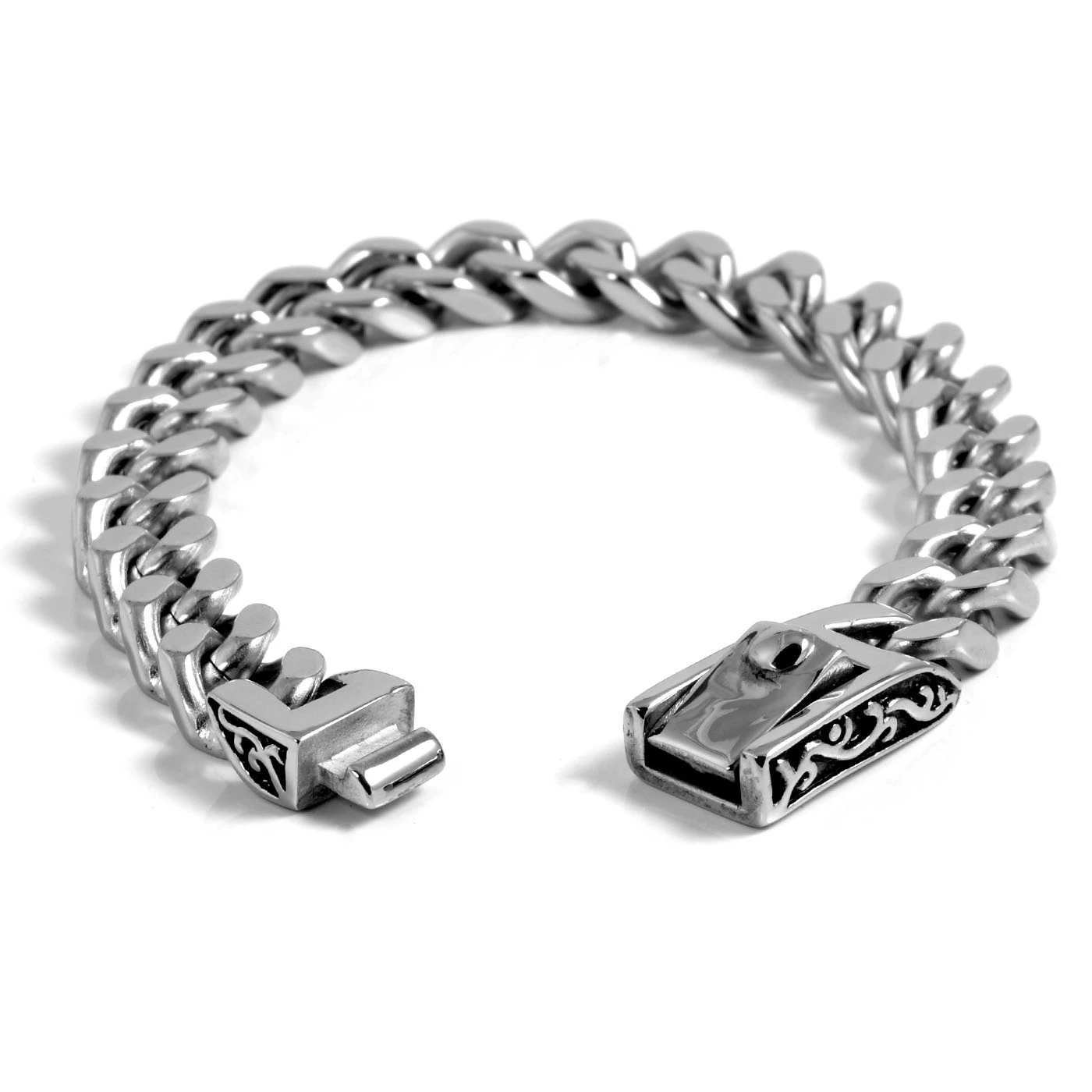 Fort Tempus Solid Silver-Tone Stainless Steel Curb Chain Bracelet 2 Fort Tempus Solid Silver-Tone Stainless Steel Curb Chain Bracelet - Image 2