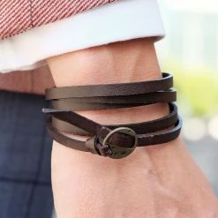 Collin Rowe Wrap-around Brown Leather Adjustable Bracelet -MEN'S BRACELETS Sales Store 2962 bracelet
