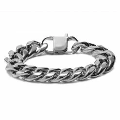 Lucleon 16mm Silver-Tone Stainless Steel Curb Chain Bracelet