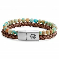 Lucleon Icon | Turquoise Imperial Jasper & Brown Leather Bracelet