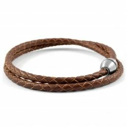 Lucleon Brown Braided Leather & Stainless Steel Wrap Bracelet -MEN'S BRACELETS Sales Store 3 1 135 1 33