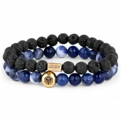 Lucleon Miro | Black Lava Rock & Blue Agate Bracelet Set