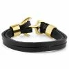 Fort Tempus Black Leather & Gold-Tone Anchor Clasp Bracelet