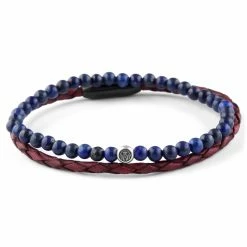 Lucleon Bordeaux Leather & Navy Blue Stone Bracelet Set
