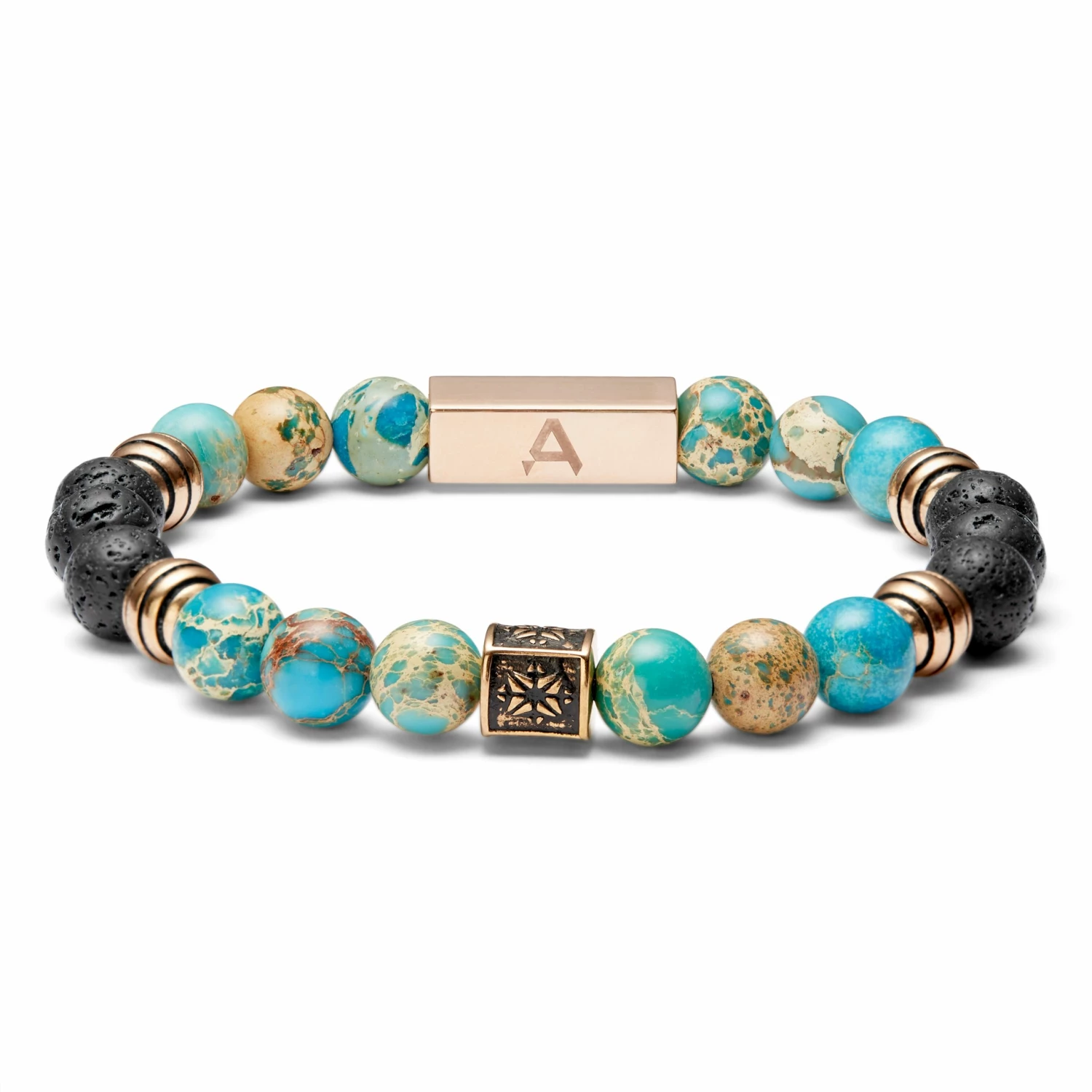 Arkai Roas | Blue & Green Imperial Jasper & Lava Rock Bracelet 3 Arkai Roas | Blue & Green Imperial Jasper & Lava Rock Bracelet - Image 3