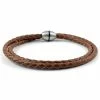Lucleon Brown Braided Leather & Stainless Steel Wrap Bracelet
