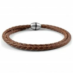 Lucleon Brown Braided Leather & Stainless Steel Wrap Bracelet