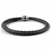 Lucleon Black Braided Leather & Stainless Steel Wrap Bracelet