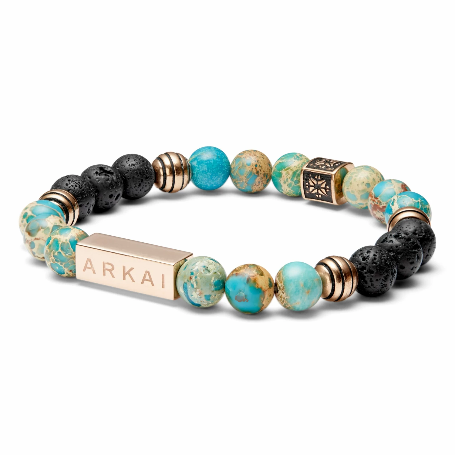 Arkai Roas | Blue & Green Imperial Jasper & Lava Rock Bracelet 2 Arkai Roas | Blue & Green Imperial Jasper & Lava Rock Bracelet - Image 2