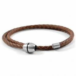 Lucleon Brown Braided Leather & Stainless Steel Wrap Bracelet -MEN'S BRACELETS Sales Store 3 3 91