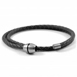 Lucleon Black Braided Leather & Stainless Steel Wrap Bracelet -MEN'S BRACELETS Sales Store 3 3 kopi