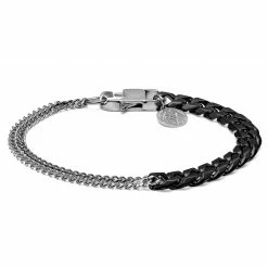 Lucleon Amager | Silver-Tone & Gunmetal Stainless Steel Curb Chain Bracelet