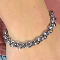 Fort Tempus Silver-Tone Stainless Steel Cable Chain Bracelet -MEN'S BRACELETS Sales Store 30 large rings steel bracelet cropped