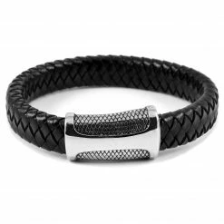 Fort Tempus Black Braided Leather Strap & Stainless Steel Snake Motif Bracelet -MEN'S BRACELETS Sales Store 33 2 11