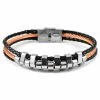 Fort Tempus Black Leather Rope & Orange Wire Bracelet
