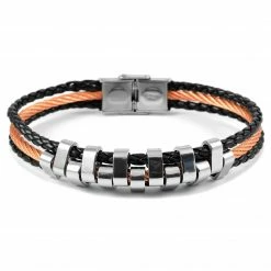 Fort Tempus Black Leather Rope & Orange Wire Bracelet