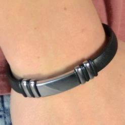 Fort Tempus Black Glossy Rubber & Stainless Steel Bracelet -MEN'S BRACELETS Sales Store 35 glossy rubber bracelet cropped