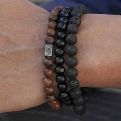 Lucleon Black Lava Rock & Natural Wooden Bracelet Set -MEN'S BRACELETS Sales Store 3597best