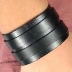 Collin Rowe Classic Black Leather Cuff Bracelet -MEN'S BRACELETS Sales Store 37 black stylish 2 striped leather bracelets cropped