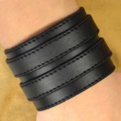 Collin Rowe Simple Black Double Locked Leather Cuff Bracelet -MEN'S BRACELETS Sales Store 39 black double locked leather bracelet cropped