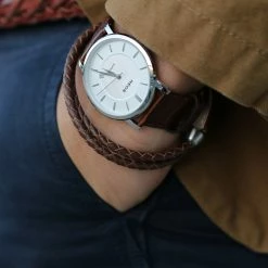 Lucleon Brown Braided Leather & Stainless Steel Wrap Bracelet -MEN'S BRACELETS Sales Store 3 12 5